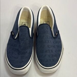 🐚 Vans Navy suede off the wall Slip-On Shoes with White Trim